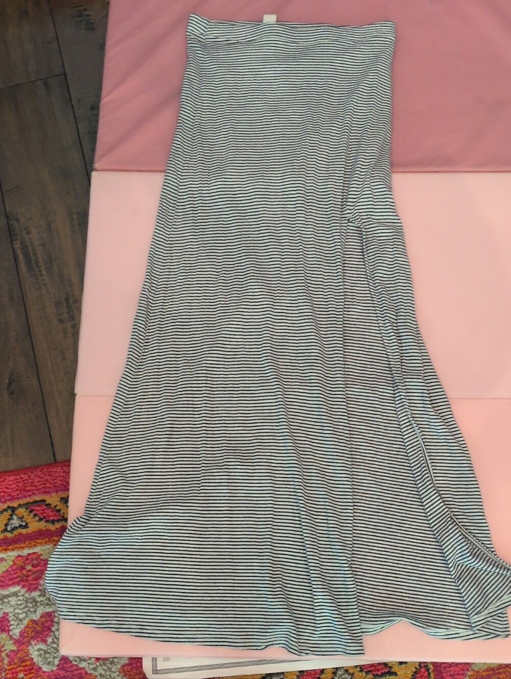 Striped Navy and White Long Skirt With High Slit- Womens